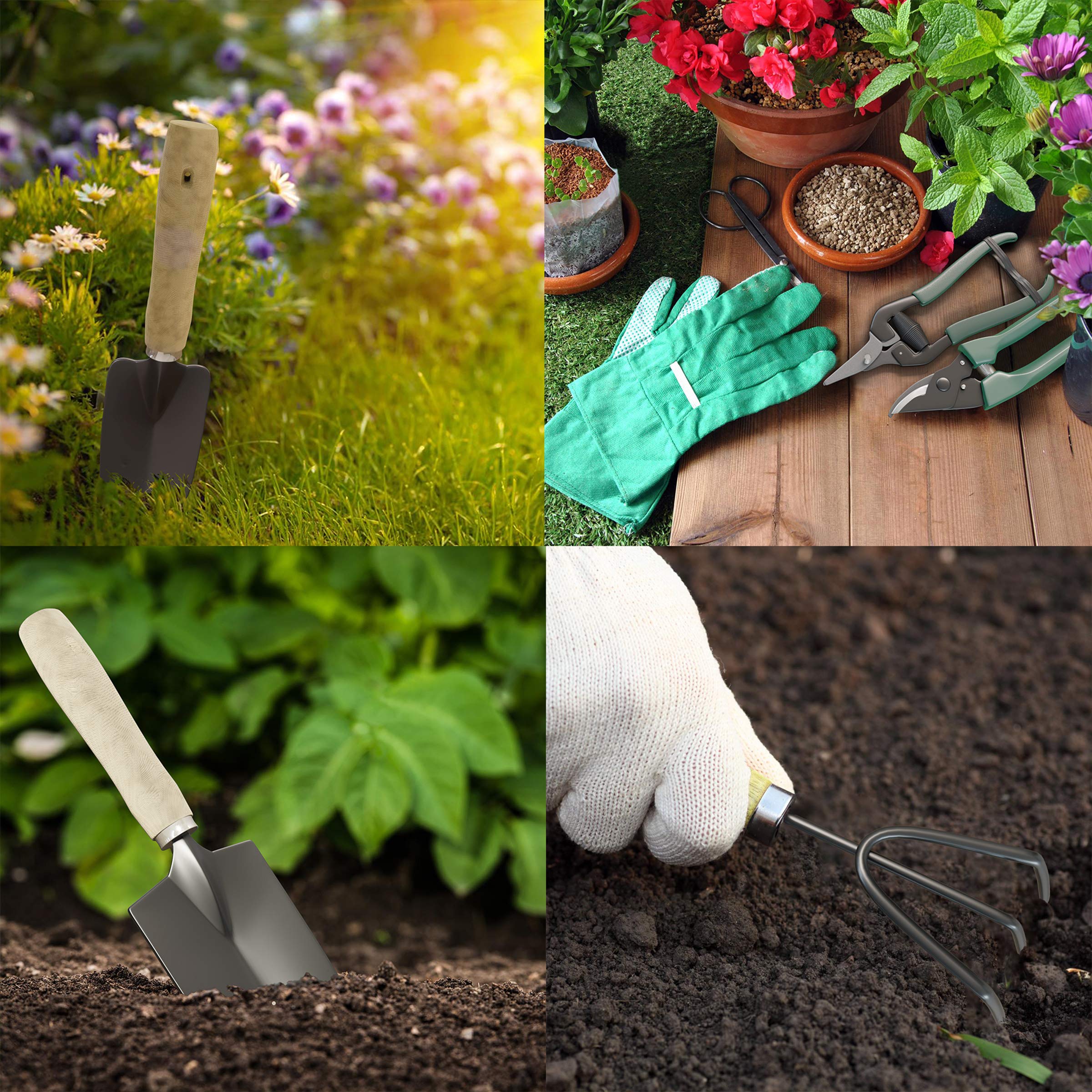 Pure Garden Juego de Herramientas manuales de jardín de 8 Piezas, Kit de Herramientas de jardinería de Lona con Tijera, podadora, rastrillo, Pala, Botella de Spray y Corbata de Alambre Suave
