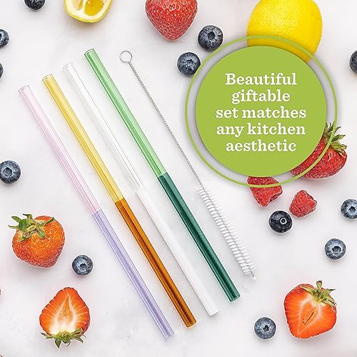 Miniatura 6 de Pajitas de vidrio  Dos colores  Juego de 5 unidades para beber jugos, batidos, aguas, resistentes a roturas, reutilizables, elegantes