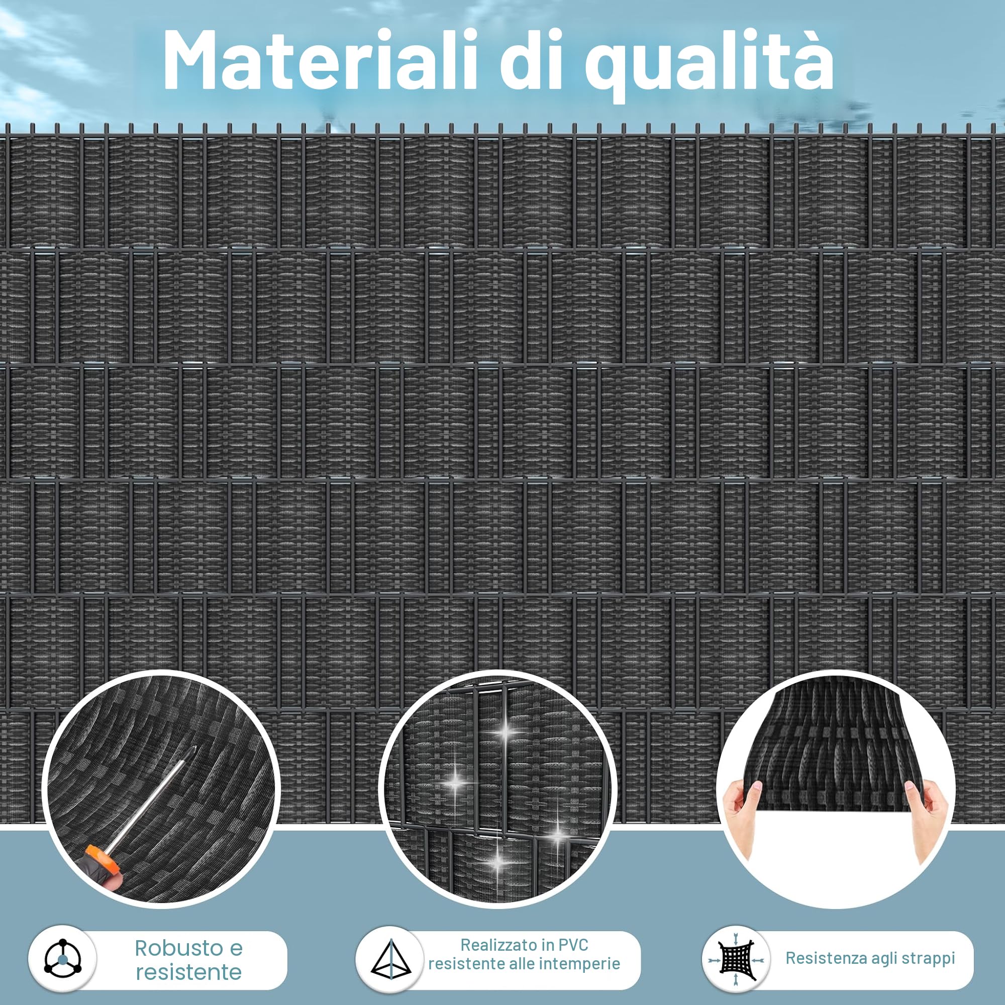 LZQ Strisce frangivista in PVC, extra spesse, opache, a doppia asta, con 20 clip di fissaggio per recinzione da giardino, balcone (35 m x 19 cm, motivo rattan)