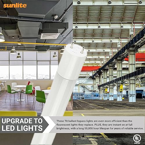 Miniatura 10 de Sunlite Tubo de luz LED T8 Plug & Play 87925 (tipo A) de 4 pies, 14 vatios (equivalente a 32 W) 2200 lúmenes, base mediana G13 bi-pines, conexión de