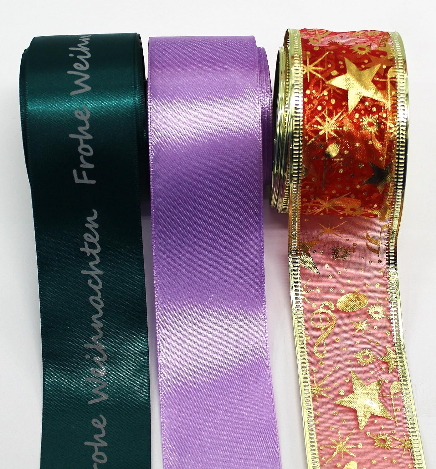 Mix Set 3 Colours Each 10 m Satin Ribbon 40 mm Lurex Ribbon Glitter Ribbon Gift Ribbon Decorative Ribbon with Wire Decoration Wired Edge Christmas (End 12)
