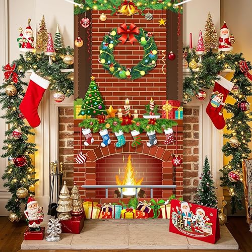 Miniatura 4 de Cubierta de puerta de Navidad, decoración de muñeco de nieve, fondo de fotografía grande, cartel de porche para invierno, interior, exterior, puerta