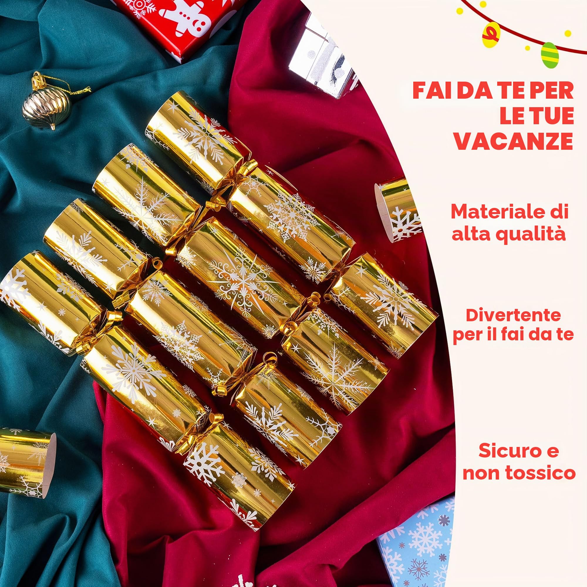 JOYIN Confezione da 12 bomboniere natalizie con fiocco di neve, color oro, con design a fiocco di neve, per bambini e adulti, feste di Natale, cene e vacanze