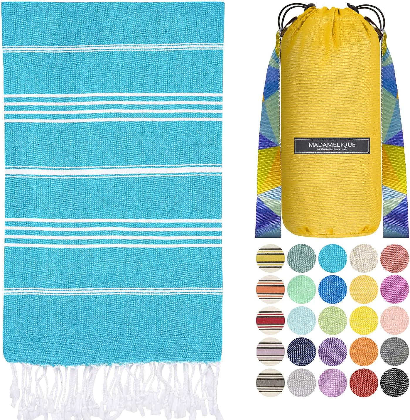 Madamelique Oversized Prewashed Beach Towel with Bag – 39 x 74 – 100% Cotton – Quick Dry – Sand Free – Unique Turkish Towel (Turquoise) Madamelique Oversized Prewashed Beach Towel with Bag – 39 x 74 – 100% Cotton – Quick Dry – Sand Free – Unique Turkish Towel (Turquoise)