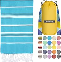 Vista 25 de Madamelique Toalla de playa turca con bolsa de playa, 39 x 74 pulgadas, toallas de playa prelavadas de gran tamaño, 100 % algodón, secado rápido