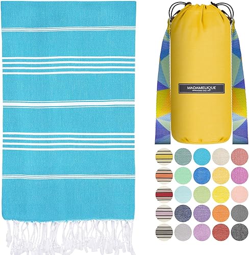 Madamelique Toalla de playa con bolsa de playa de 39 x 74 pulgadas, toallas de playa prelavadas de gran tamaño -% 100 algodón, secado rápido, sin