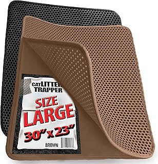 Large Cat Litter Trapper Mat With Exclusive Urine/Waterproof Layer. Larger Holes with Urine Puppy Pad Option for Messy Cats. Soft on Paws and Light. By iPrimio. (Brown Color)