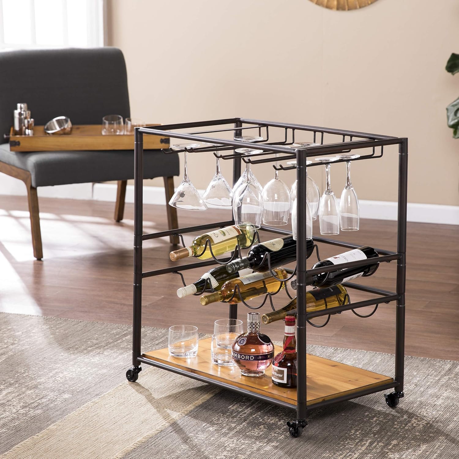 SEI Furniture Southern Enterprises Mayson Bar Cart, Black/Natural