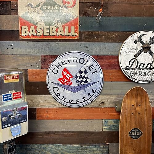 Miniatura 5 de Chevrolet Corvette - Letrero de metal con forma de cúpula para decoración de pared para bar, garaje o cueva de hombre (15 pulgadas) Corbeta,Cerveza