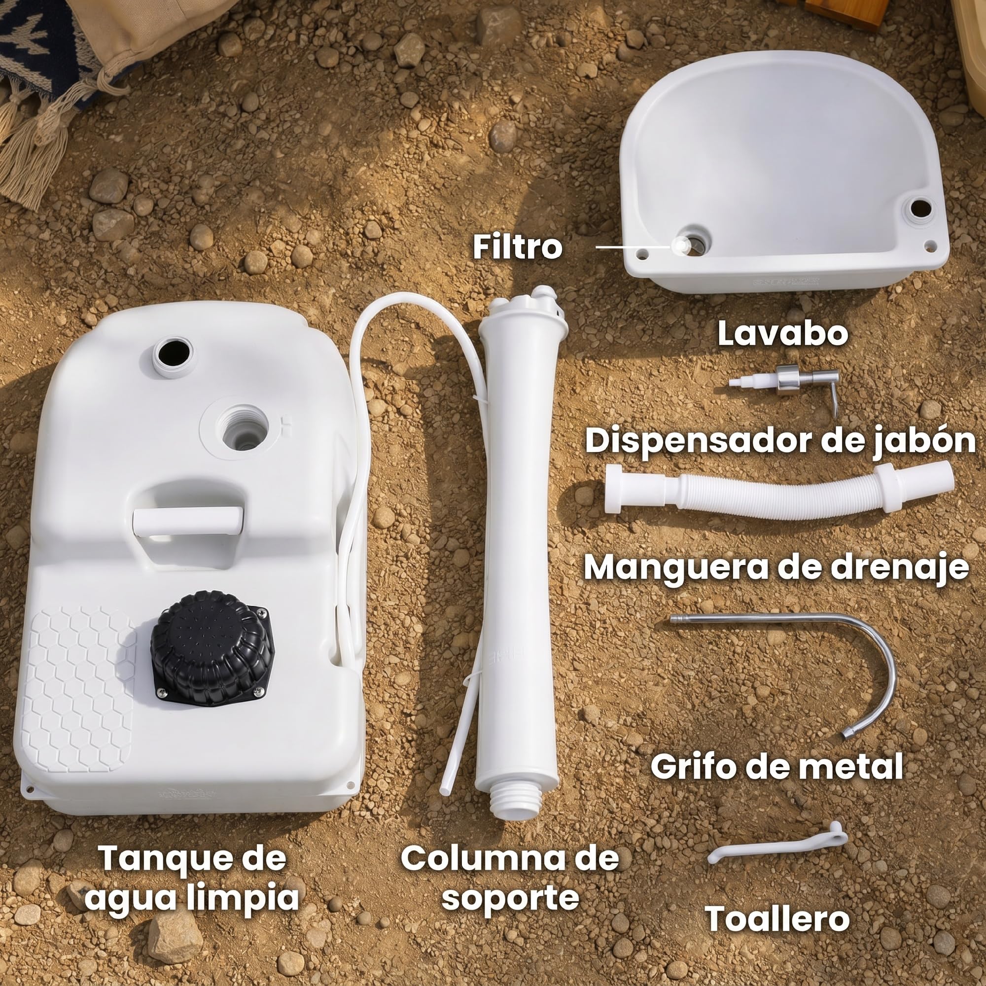 Outsunny Lavamanos Portátil Estación de Lavado para Actividades al Aire Libre y Camping con Tanque de Agua de 17L Dispensador de Jabón Toallero y 2 Ruedas HDPE para Eventos, Reuniones Gris Claro