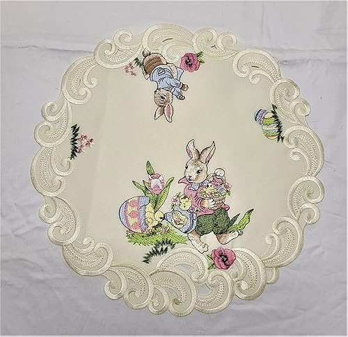 Miniatura 2 de Mantel de Pascua con conejo de Pascua y huevos sobre marfil, tamaño 34 x 34 pulgadas