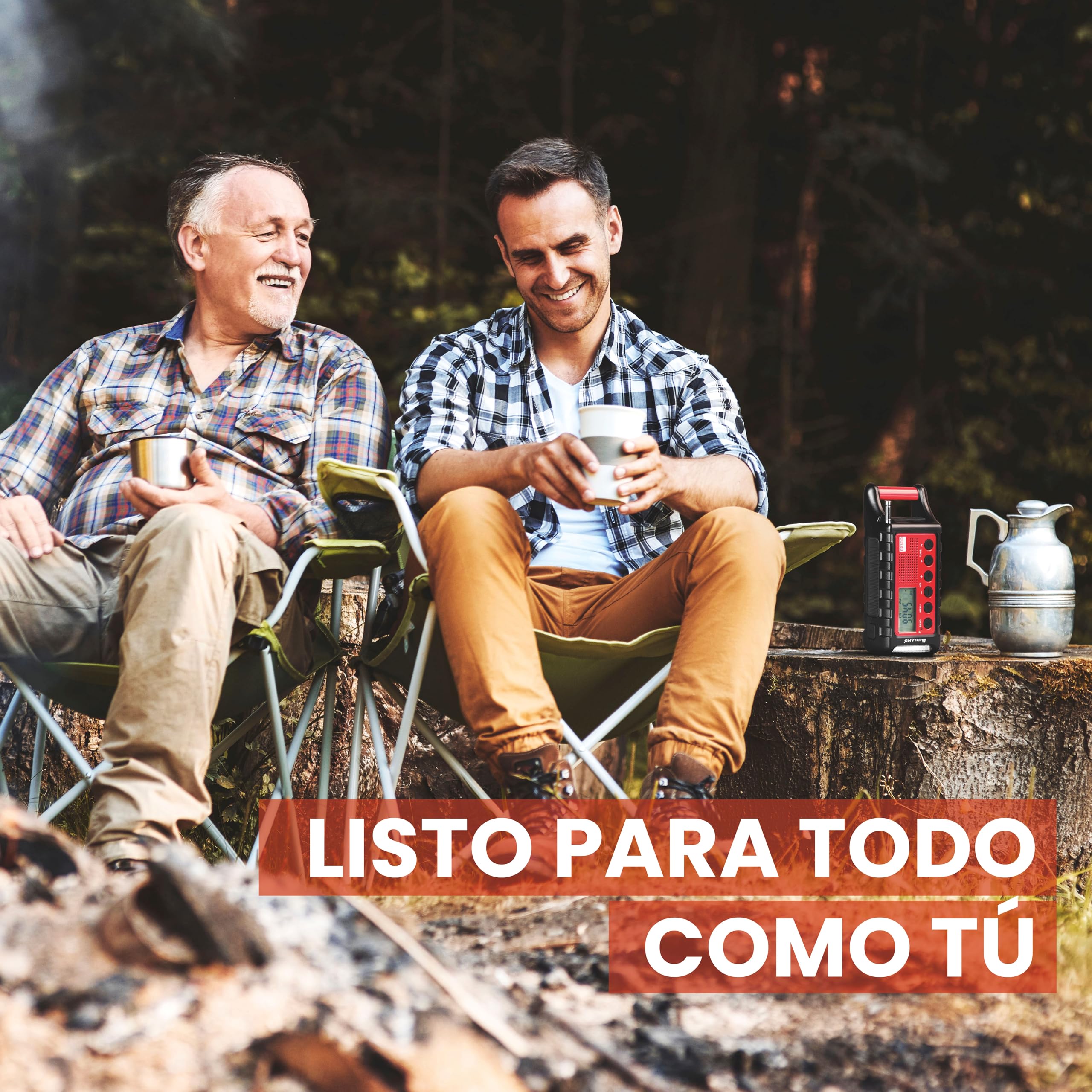 Midland - Batería Externa de Emergencia ER300 Multifuncional para Camping y Outdoor, Linterna LED Dinamo, Radio FM/Am con Placa Solar, Función SOS y Ultrasonidos para Perros, Pilas Recargables