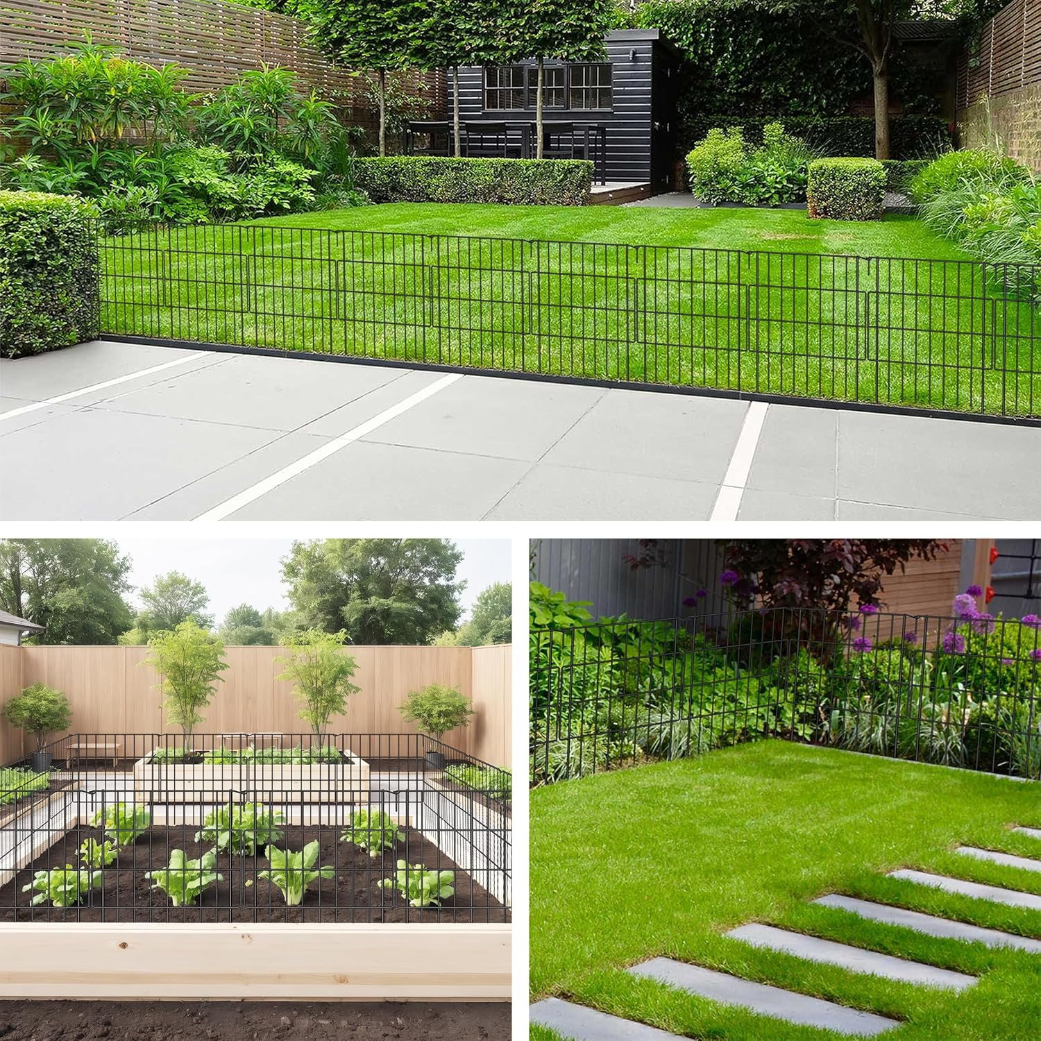 Decorative Garden Fences 17in x 16.9ft, 16 Pack Outdoor Fencing Animal Barrier Dog Border with 1.25in Gap, Metal Wire Fence Panels for Garden Decor, Flower Bed Edging Borders for No Dig Patio Yard
