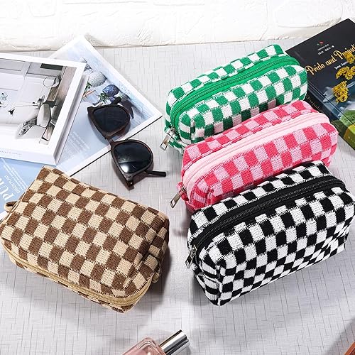 Miniatura 7 de ZLFSRQ Bolsa de maquillaje a cuadros para mujer, grande y pequeña, juego de bolsa de cosméticos a cuadros, bolsas de aseo de viaje, bolsa de