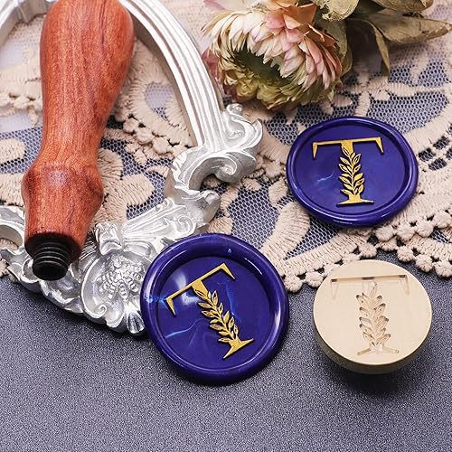 Miniatura 4 de SWANGSA Sello de cera con letra inicial del alfabeto en T, sello de sellado de letras botánicas elegantes vintage para invitación de fiesta de boda,