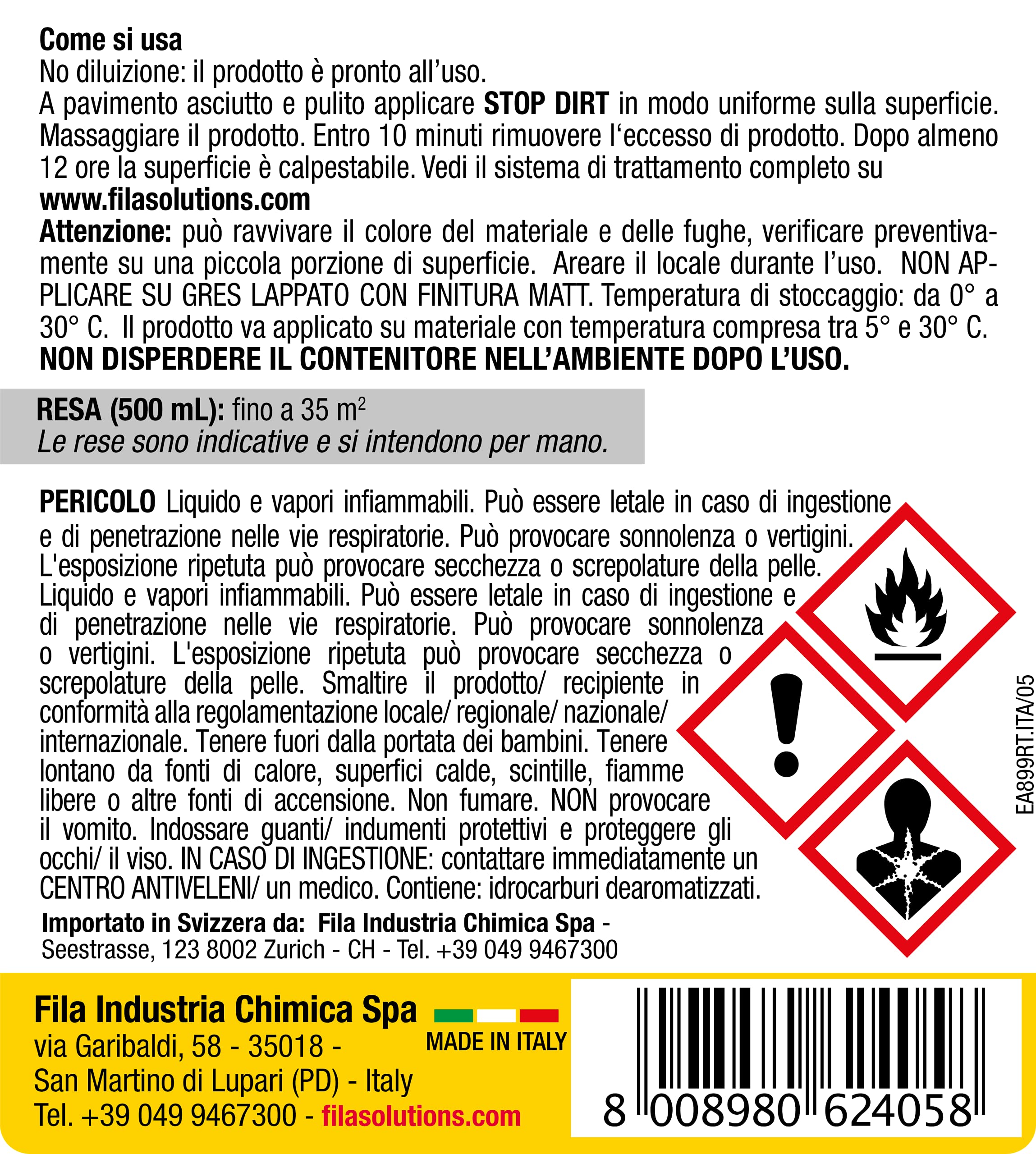 FILA Surface Care Solutions Fila Stop Dirt - Sellador Protector Profesional, 500 ml | Natural y lacado brillante, crea una barrera protectora que facilita la limpieza, 500 ml