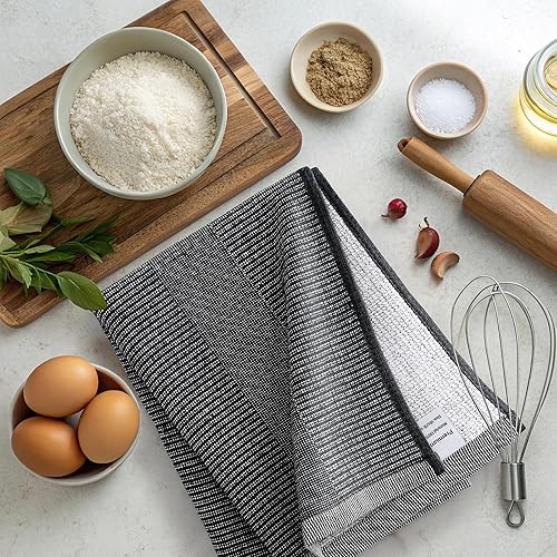 Miniatura 5 de Mordimy Paquete de 6 paños de cocina de alta calidad (18 x 28 pulgadas, negro), toalla de mano grande de algodón, paños planos y de rizo para secar