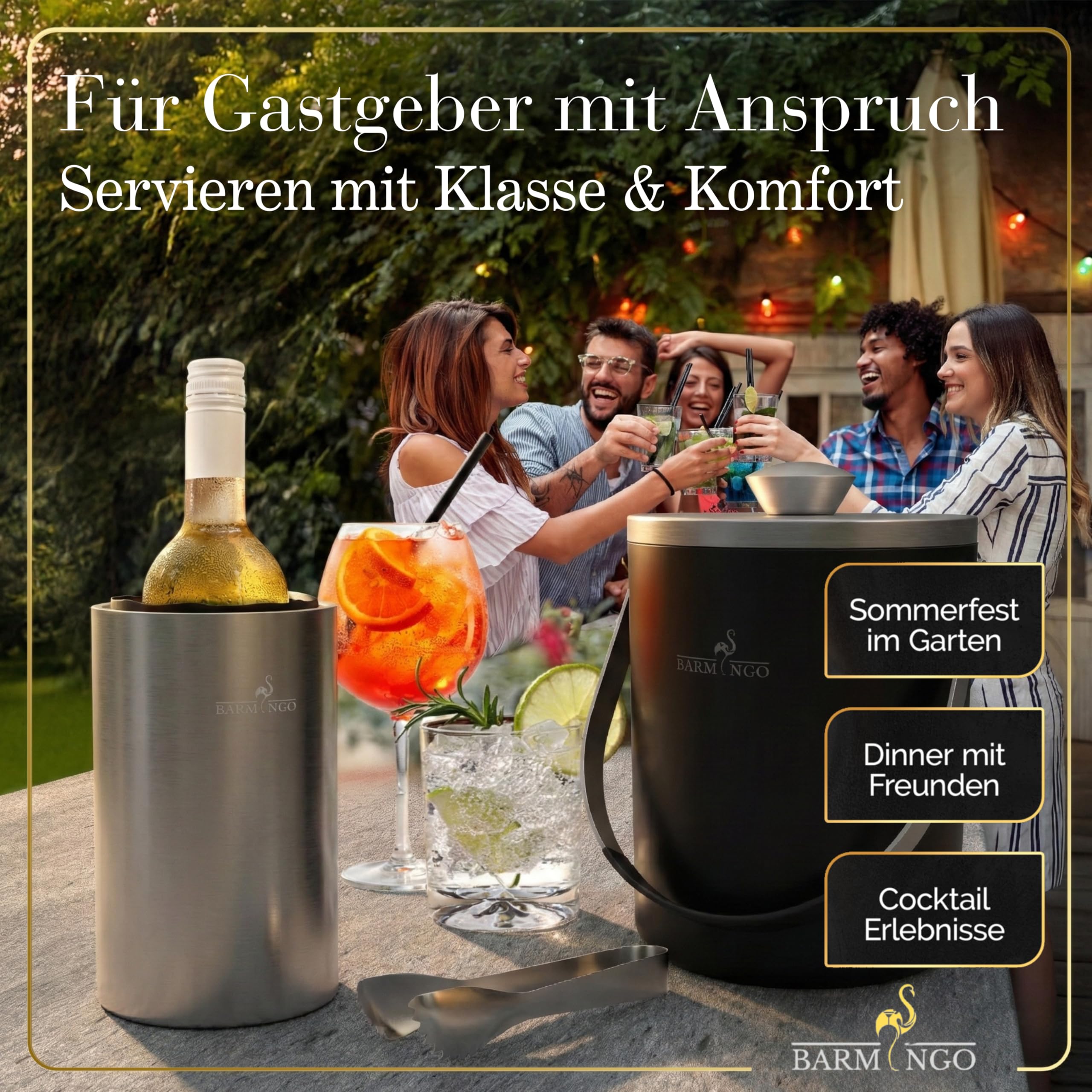SPAR-SET: Eiswürfelbehälter & Weinkühler Set | 2l Eisbehälter Set mit Sieb, Eiswürfelform, Zange | Sektkühler Edelstahl mit 2 Kühlakkus
