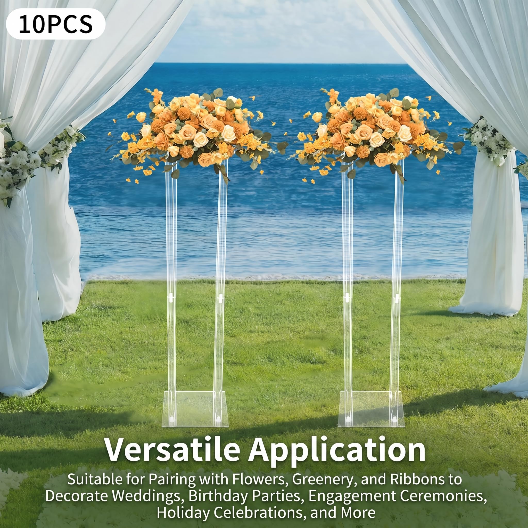 Acryl Blumenständer Set 10 Stück 80cm Transparent Modern | Blumenständer Hochzeit Deko mit stabilem Design 5kg Tragkraft Tischdeko Event Dekoration für Blumenarrangements