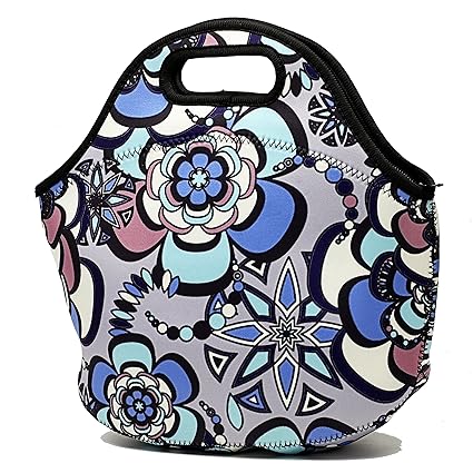 Insulated Lunch Bag Neoprene Lunch Bags for Women Men Cooler Lunch Box Tote - Flower