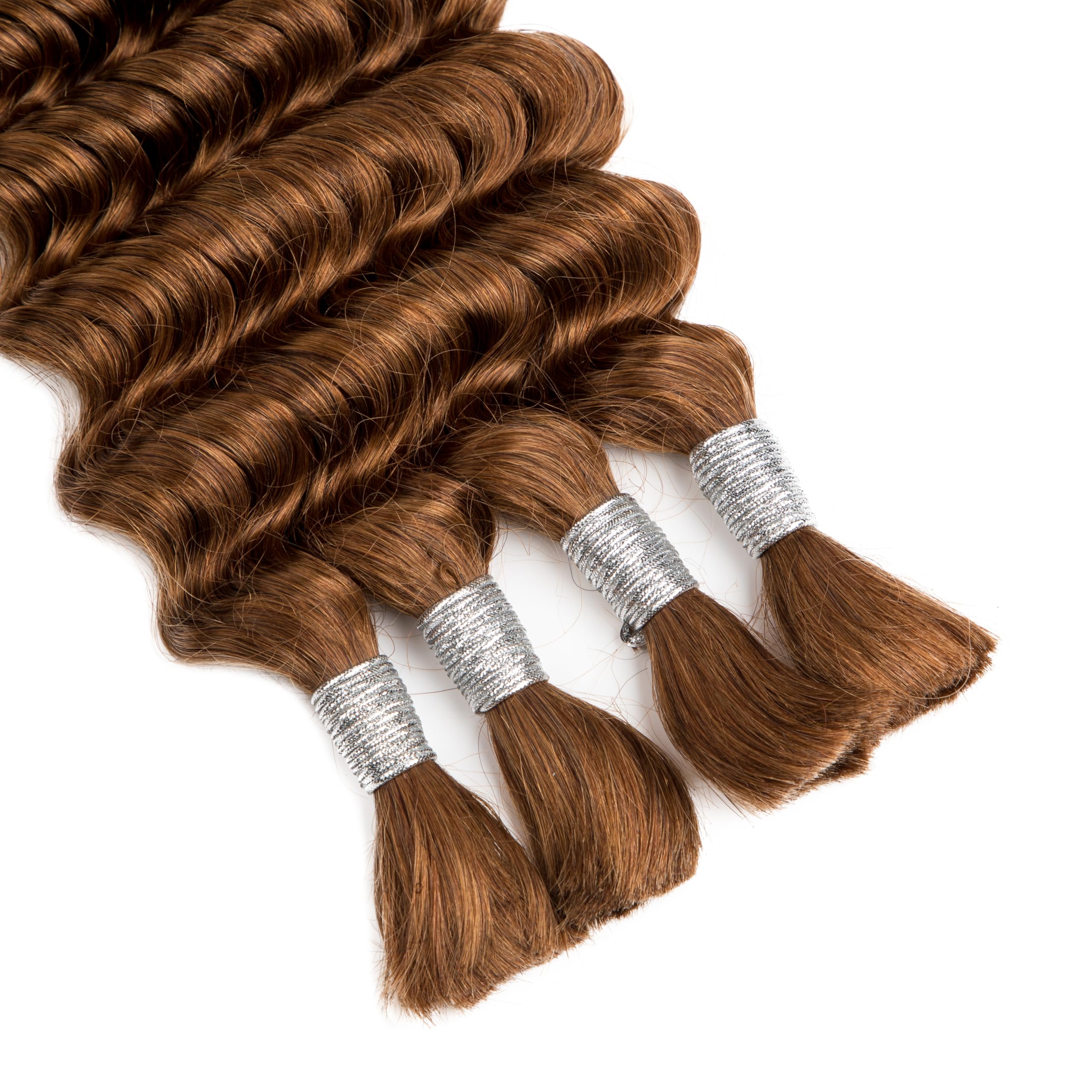 Human Braiding Hair for Boho Braids 14 inches Human Hair for Braiding No Weft Deep Wave 4 Bundles/Pack (Total 100G) #30 Color - Image 4
