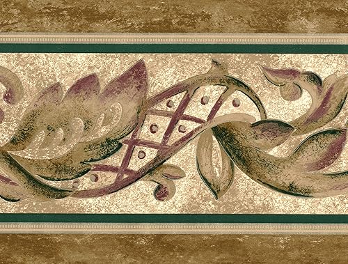 CONCORD Wallcoverings - Borde de papel tapiz con patrón vintage, líneas de adornos florales para casa de campo, dormitorio, sala de estar, beige,