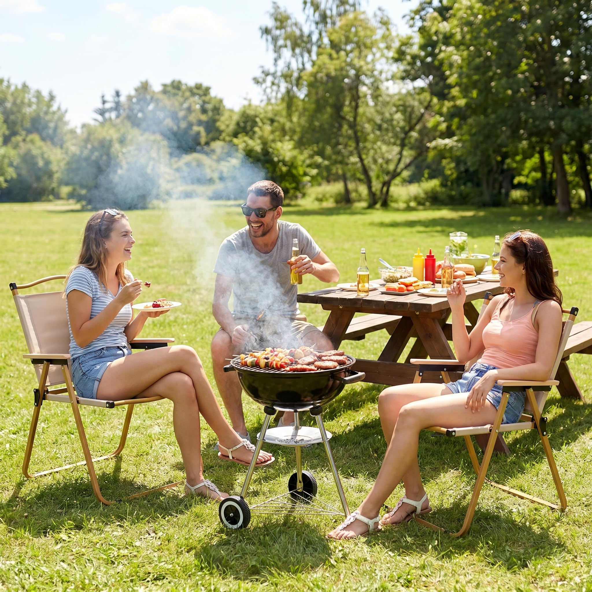 EGGREE Lot de 2 Chaises de Camping, Capacité de Charge de 120 kg, Accoudoirs en Bois et Tissu Oxford 600D, Chaises Pliantes Portables pour Camping, Plage, Terrasse, Pêche (Kaki)