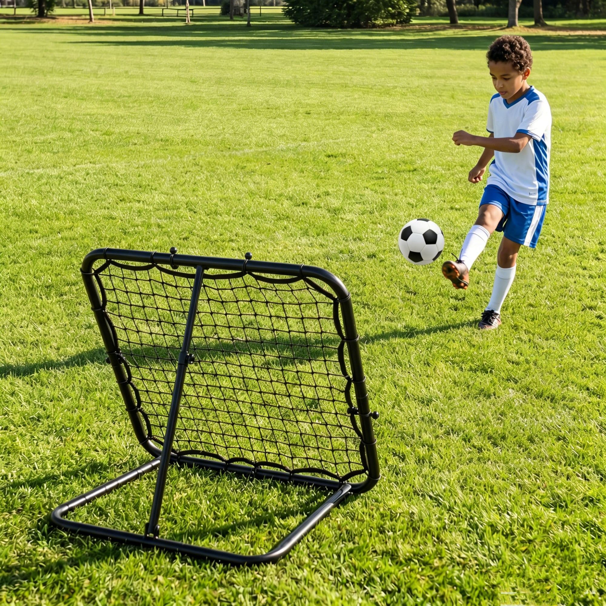 LIFEZEAL Porta da Calcio per Bambini, Porta da Calcio Pieghevole con Angolo Regolabile e Telaio in Metallo, Rete da Rimbalzo per Allenamento Pallavolo, Baseball e Tennis per Bambini 3+ Anni