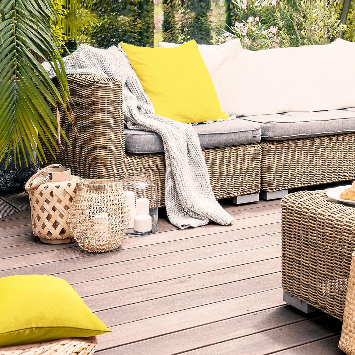 Patelai 2 Pack 18x18 Inch Waterproof Outdoor Throw Pillow Covers - PU Coated Valentine's Day, Winter Decor for Patio, Sofa, Couch, Garden Furniture(Yellow) - Image 5