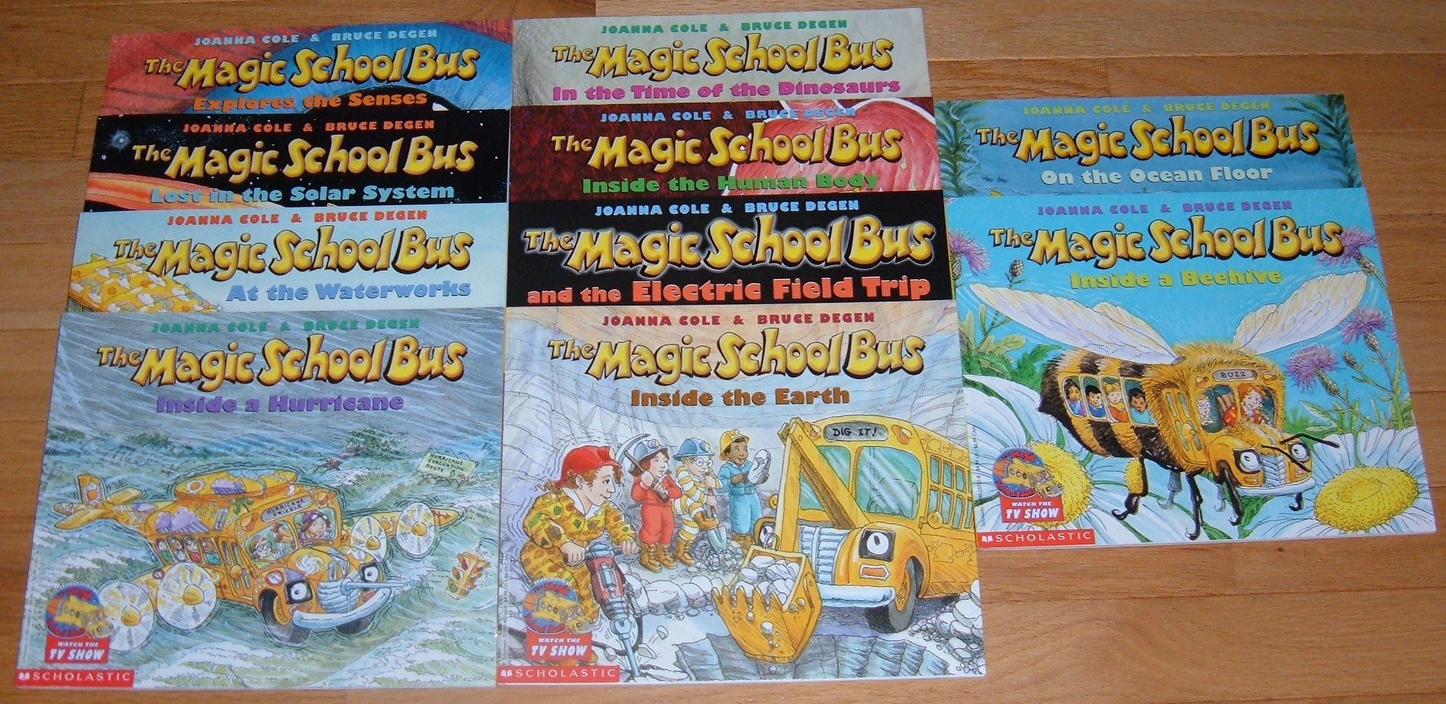 Set 10 Scholastic The Magic School Bus Books: Inside a Beehive/On the Ocean Floor/Inside the Earth/And the Electric Field Trip/Inside the Human Body/In the Time of the Dinosaurs/Inside a Hurricane/At the Waterworks/Lost in the Solar System/Explores..