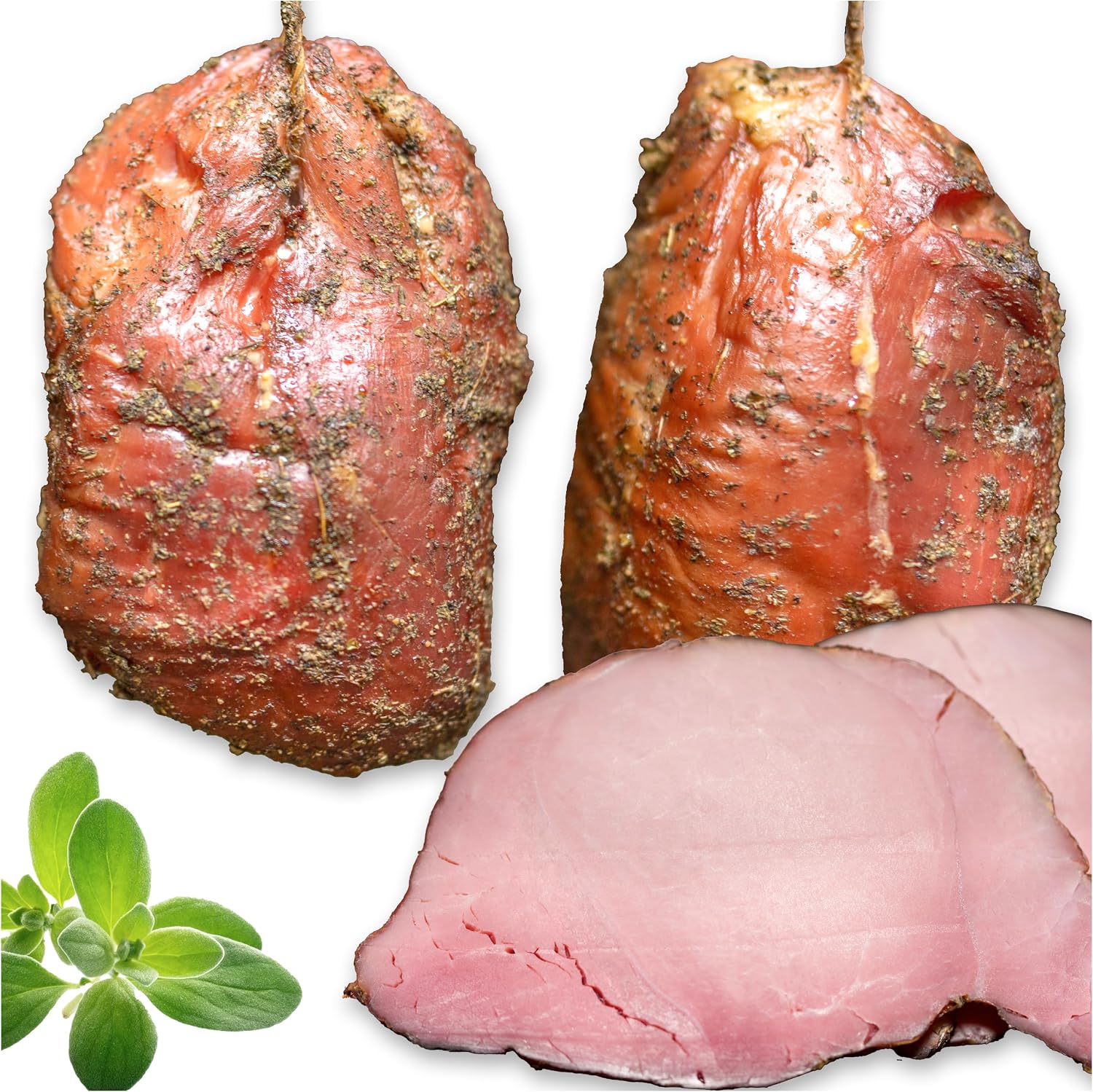 Wędzona szynka wieprzowa 2x350g – marynowana z ziołami i tradycyjnie wędzona – szynka tradycyjnie wędzona na zimno – delikatna konsystencja – 100% naturalne składniki