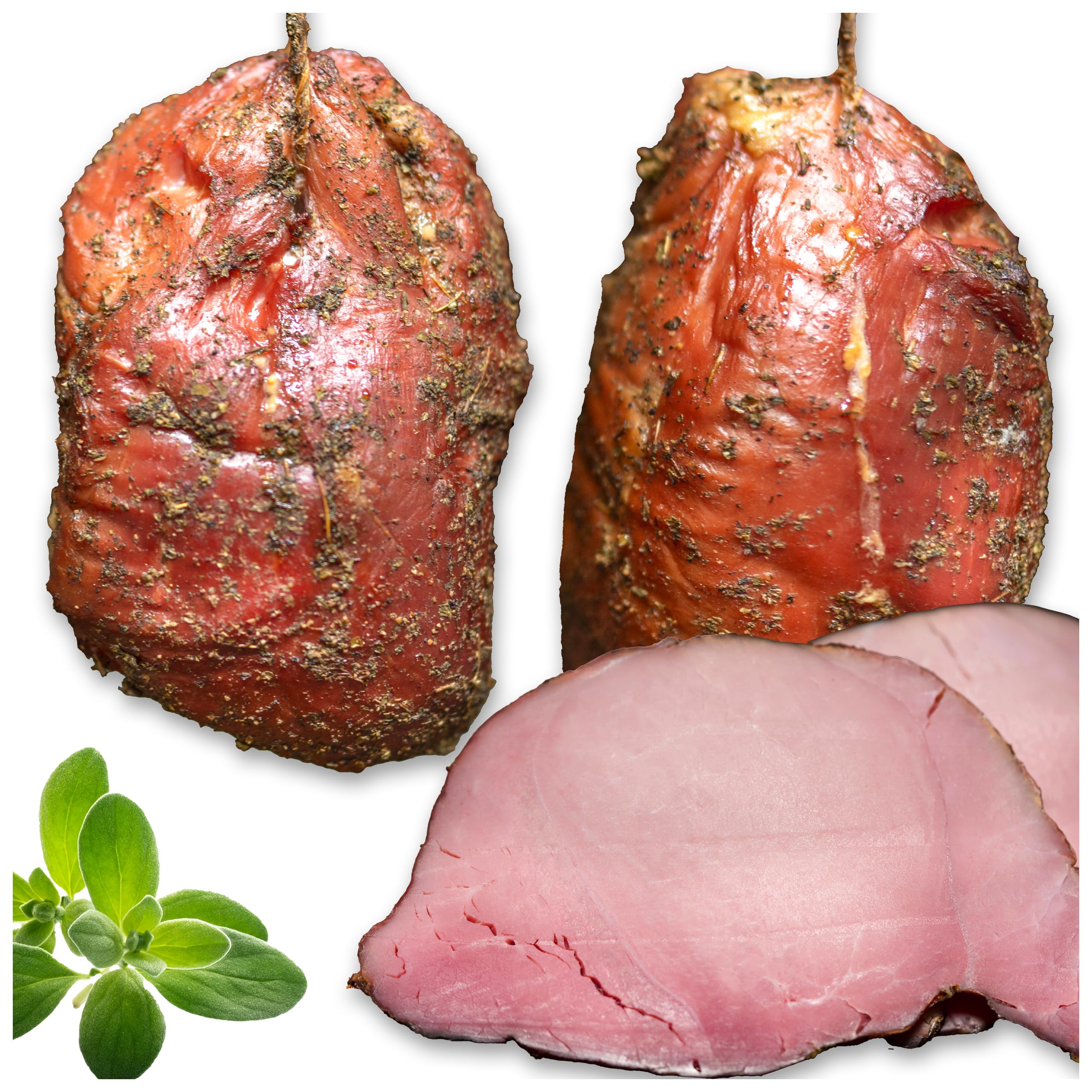 Geräucherter Schinken - traditionell geräuchert und mit Kräutern verfeinert- Wurstwaren 2x350g - Trockenwurst - Rohwurst - Dauerwurst am Stück - Trockenfleisch - getrocknete Wurst Snack
