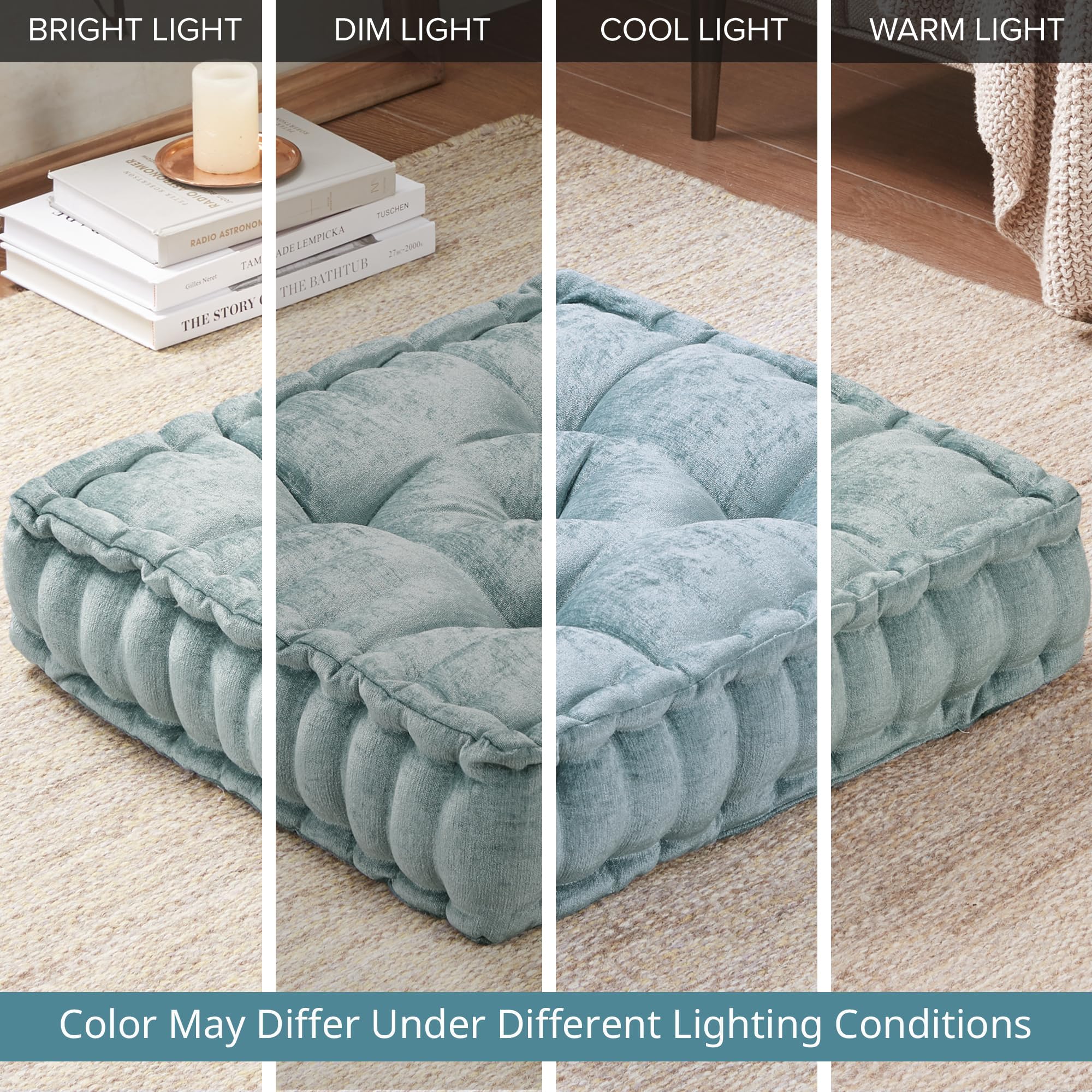 Intelligent Design Azza - Almohada de Suelo, Cojines Grandes para Adultos, Almohada de Suelo para meditación o Yoga, felpilla Brillante capitonada con Bordes festoneados para cojín de Banco/Silla, 20
