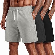 August Alley 3 Pack Mens Athletic Sweat Shorts | Casual Shorts with Pockets, Knee Length Pants with Drawstring, 9 Inch Gym Shorts, Workout, Run, Basketball, Training, Lounge