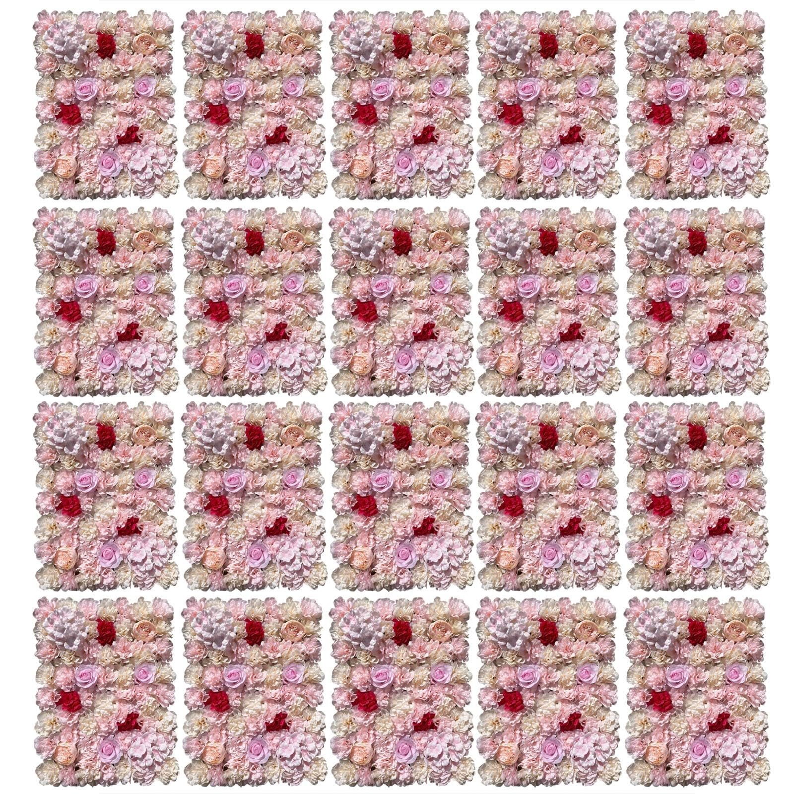Parete Di Fiori Artificiali 60*40cm, 20 Pannelli Di Fiori Di Rosa Fatti A Mano, Pannello Floreale Di Ortensia Di Seta Romantica, Sfondo For Feste Di Matrimonio, Casa, Giardino, Fai Da Te, Decorazione
