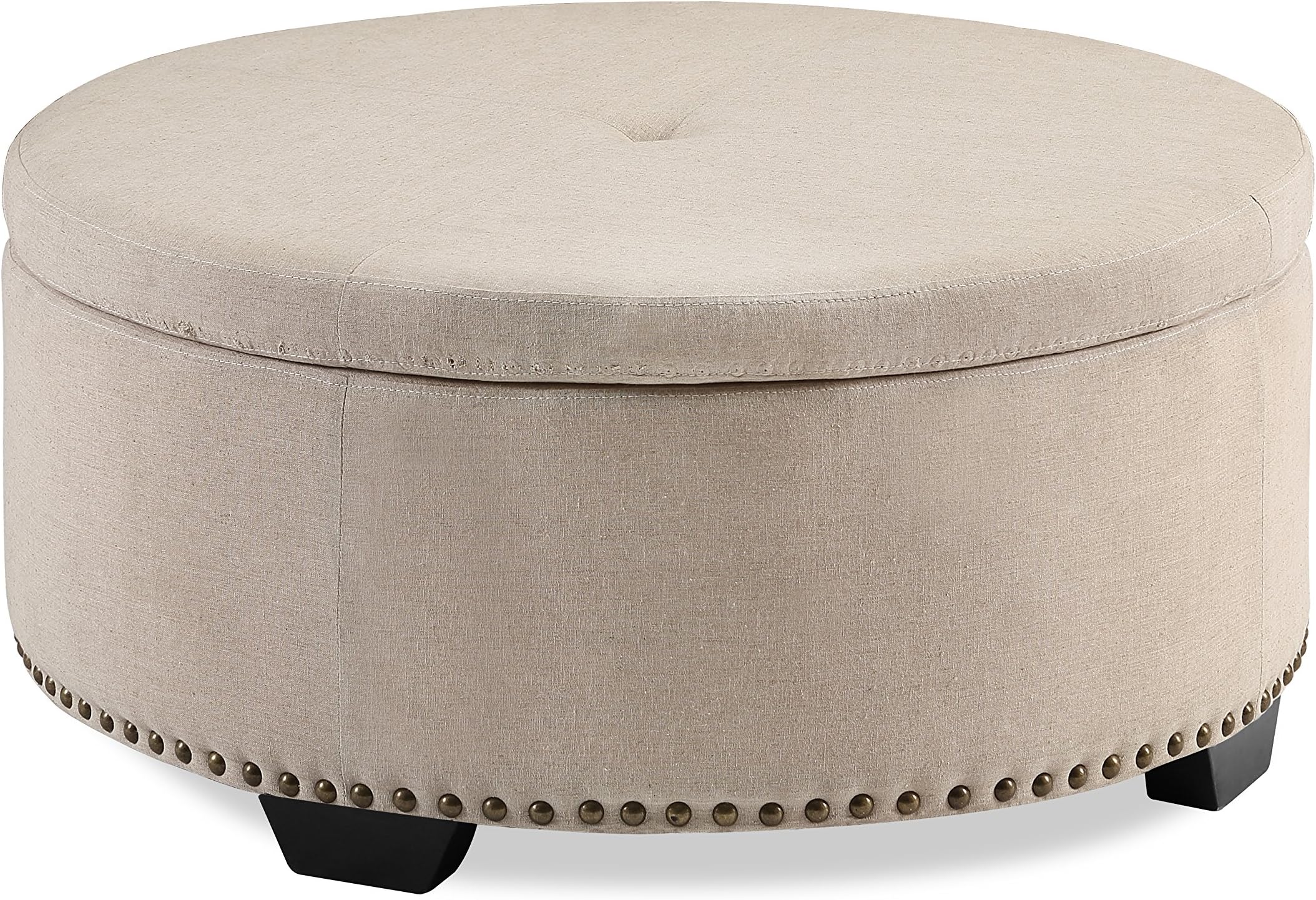 Urban Home Furniture 35" Round Rolling Flip Top Ottoman, Linen