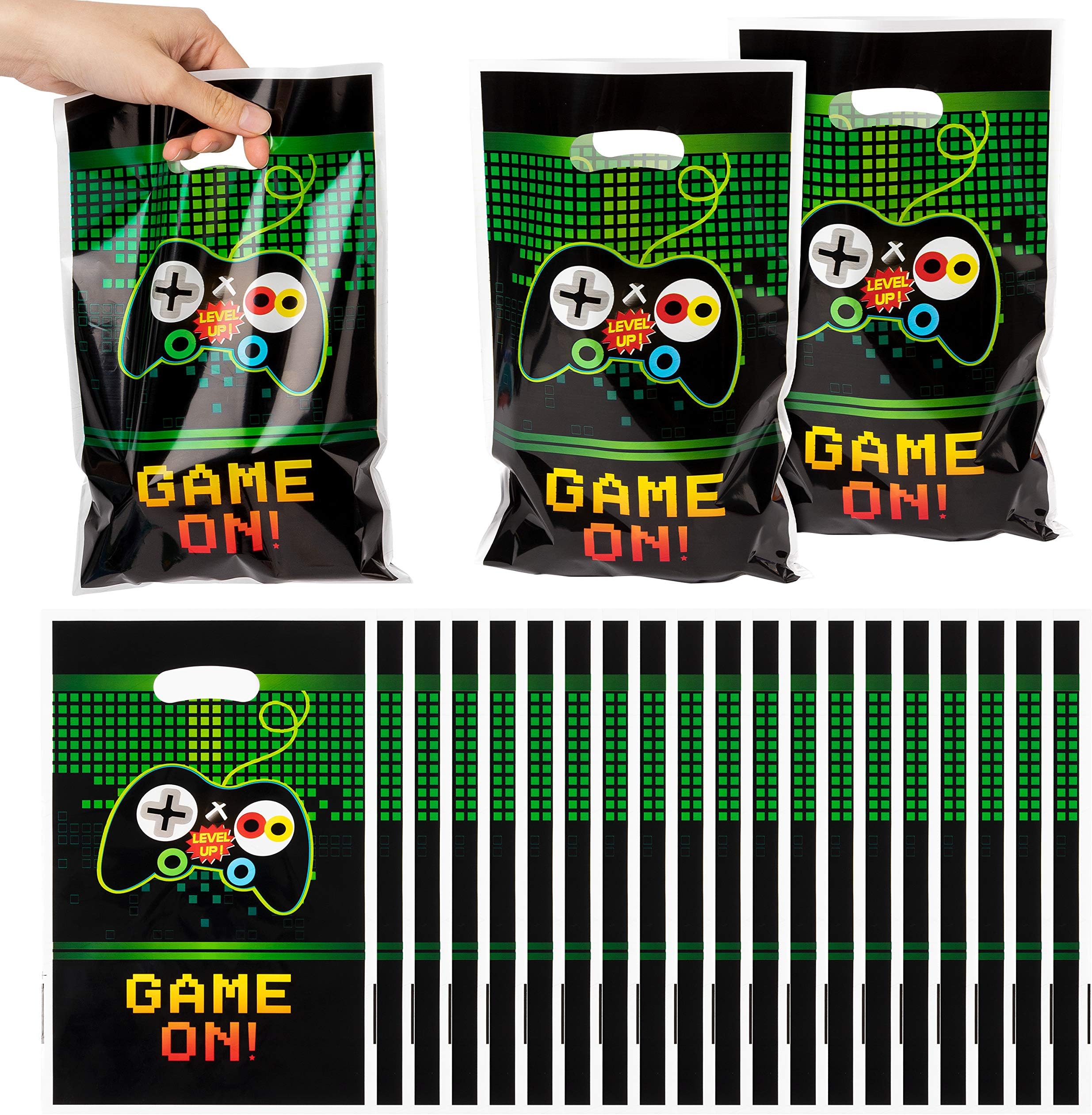 PANTIDE Video Games Party Favor Bags, Game On Plastic Loot Gifts Bags, Gaming Goody Candy Treat Bags for Video Game Themed Birthday Party Supplies Decorations, Set of 50