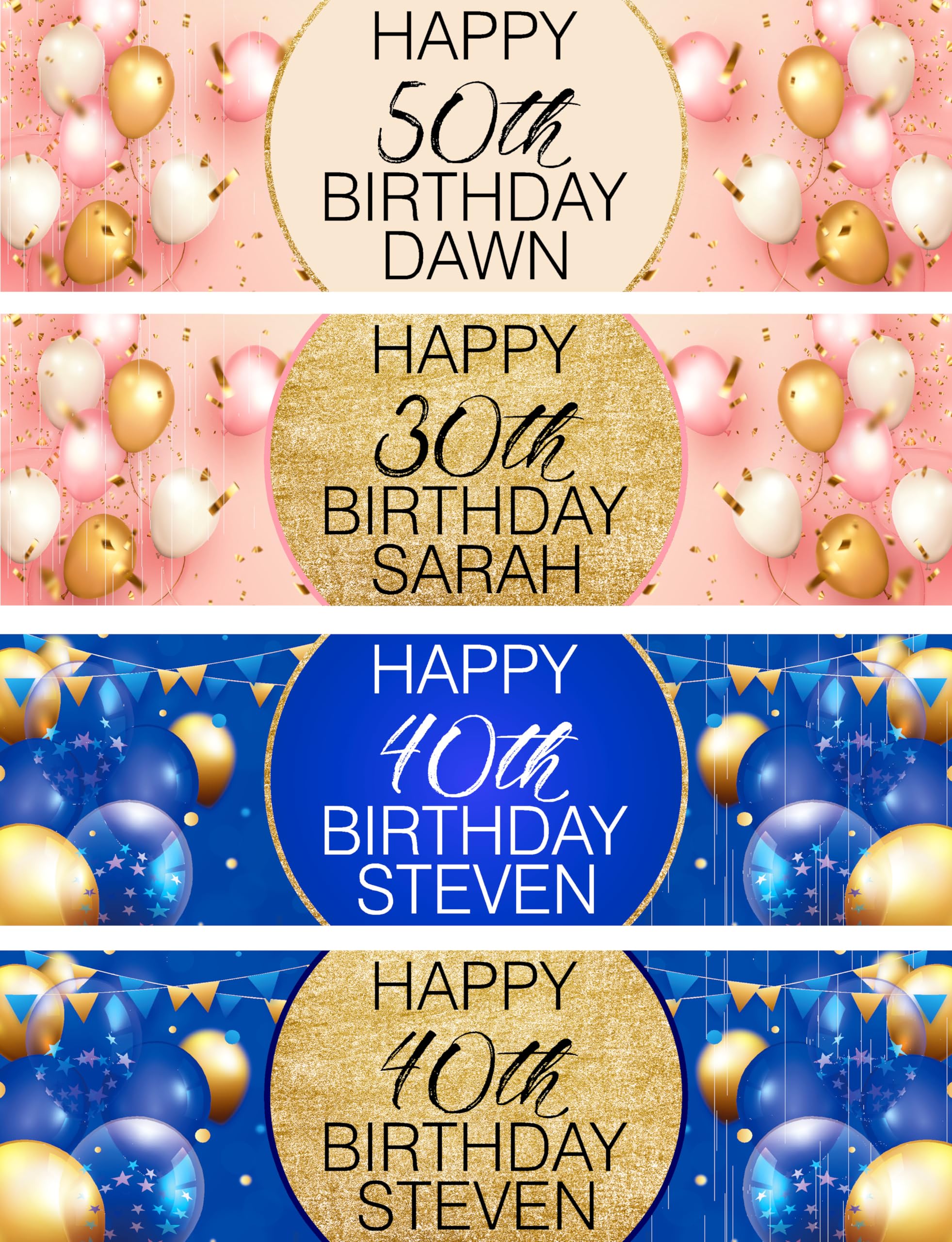 Personalised Birthday Banners | 16th, 18th, 21st, 30th, 40th, 50th, 60th, 70th | Birthday Decorations for Him & Her