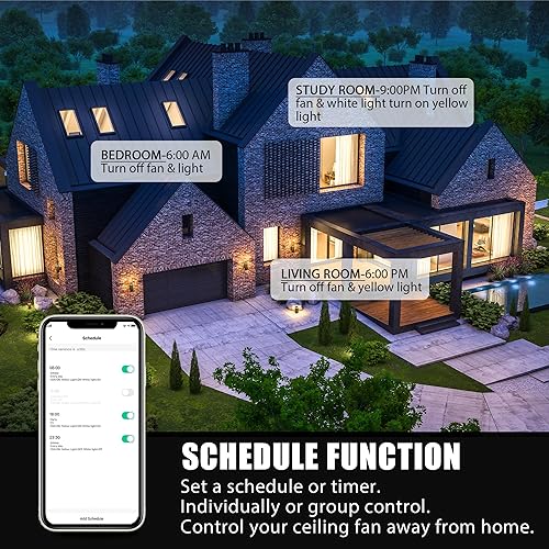Miniatura 7 de CEME Ventilador de techo de 52 pulgadas con motor de CC, 10 velocidades, luz LED regulable, control remoto inteligente, aplicación, Alexa, Siri y