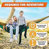 Vista 3 de Hamaca MalloMe para una o dos personas, para camping, set de hamaca colgante con 3 correas para árbol, hecha de nailon, es ligera, capacidad para 2