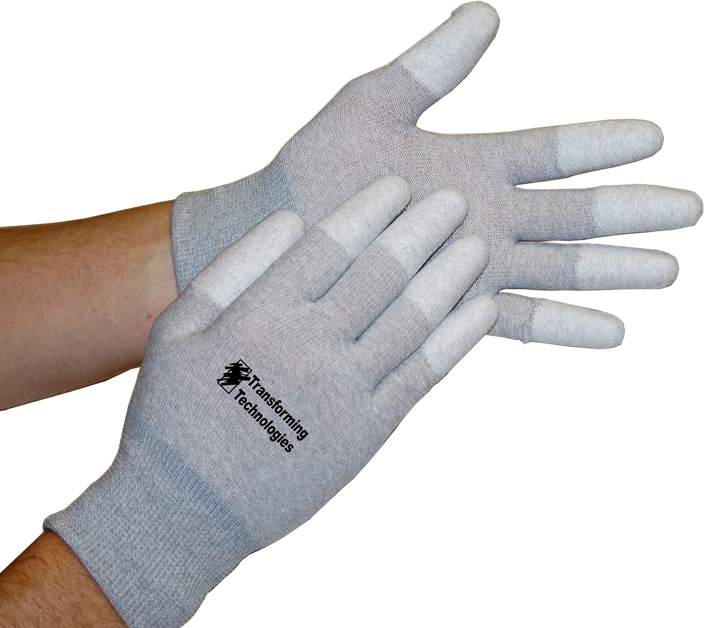Transforming Technologies GL4504T Coated Finger Tip ESD Glove, Large, 12-Pack