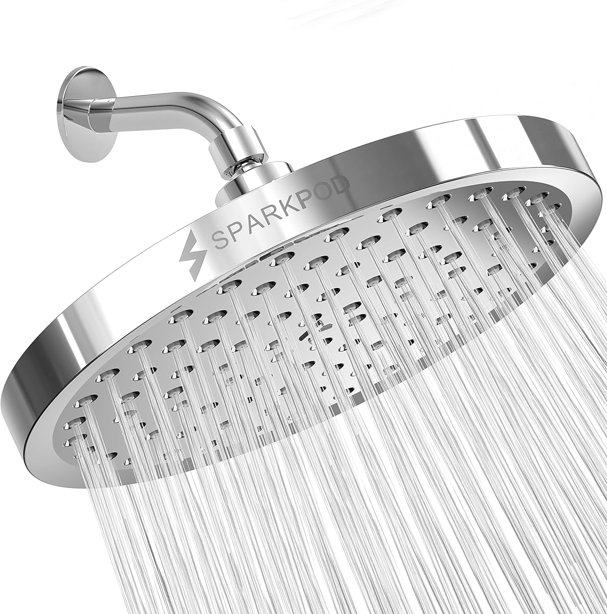 SparkPod Shower Head - High Pressure Rain - Premium Quality Luxury Design - 1-Min Install - Easy Clean Adjustable Replacement for Your Bathroom Shower Heads (Luxury Polished Chrome, 8 Inch Round)