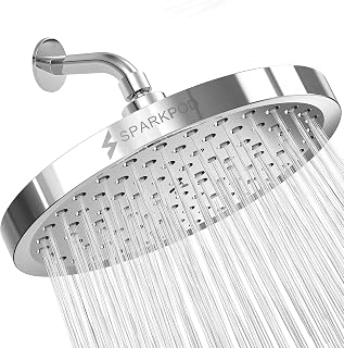 SparkPod 8 Inch High Pressure Rainfall Shower Head - Luxury Polished Chrome Rain Shower, Easy Clean Nozzles, Premium Bathroom Upgrade