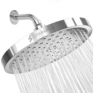 SparkPod Shower Head - High Pressure Rain - Premium Quality Luxury Design - 1-Min Install - Easy Clean Adjustable Replacement for Your Bathroom Shower Heads (Luxury Polished Chrome, 8 Inch Round) - Amazon product rated Grade A