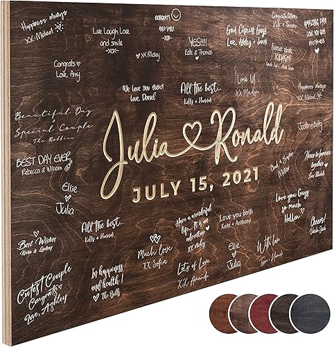 USA Custom Gifts Alternativa personalizada para libro de invitados de boda con nombres y fecha de pareja, 5 colores, 4 tamaños, decoraciones