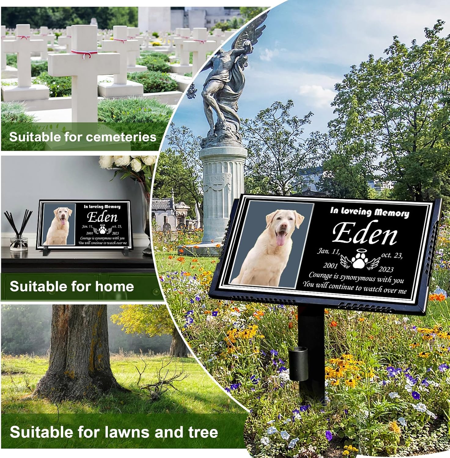 Pet Memorial Stones for Dogs & Cats, Personalized Dog Memorial Plaques for Pet Grave Stones for Outdoor - Cats Headstones, Tombstones for Grave Markers with Photo (Ceramics)