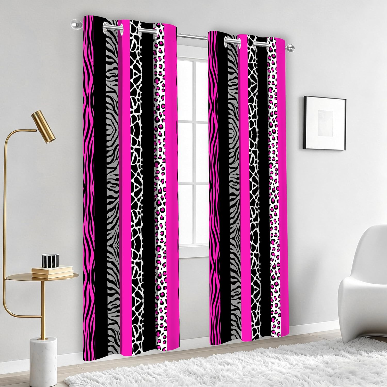 Animal Print Curtains Hot Pink Cheetah Zebra Giraffe Leopard Print Striped Blackout Curtain for Bedroom Living Room Grommet Window Drapes 2 Panels, 42x84 Inch