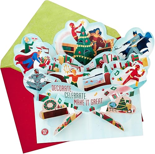 Miniatura 2 de Hallmark DC Justice League - Tarjeta de Navidad desplegable con música (Batman, Wonder Woman, The Flash, Deck The Halls)