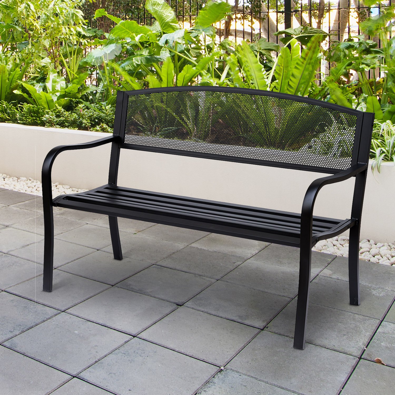Outsunny Banc 3 Places de Jardin terrasse Style Contemporain 127L x 60l x 87H cm métal époxy anticorrosion Noir