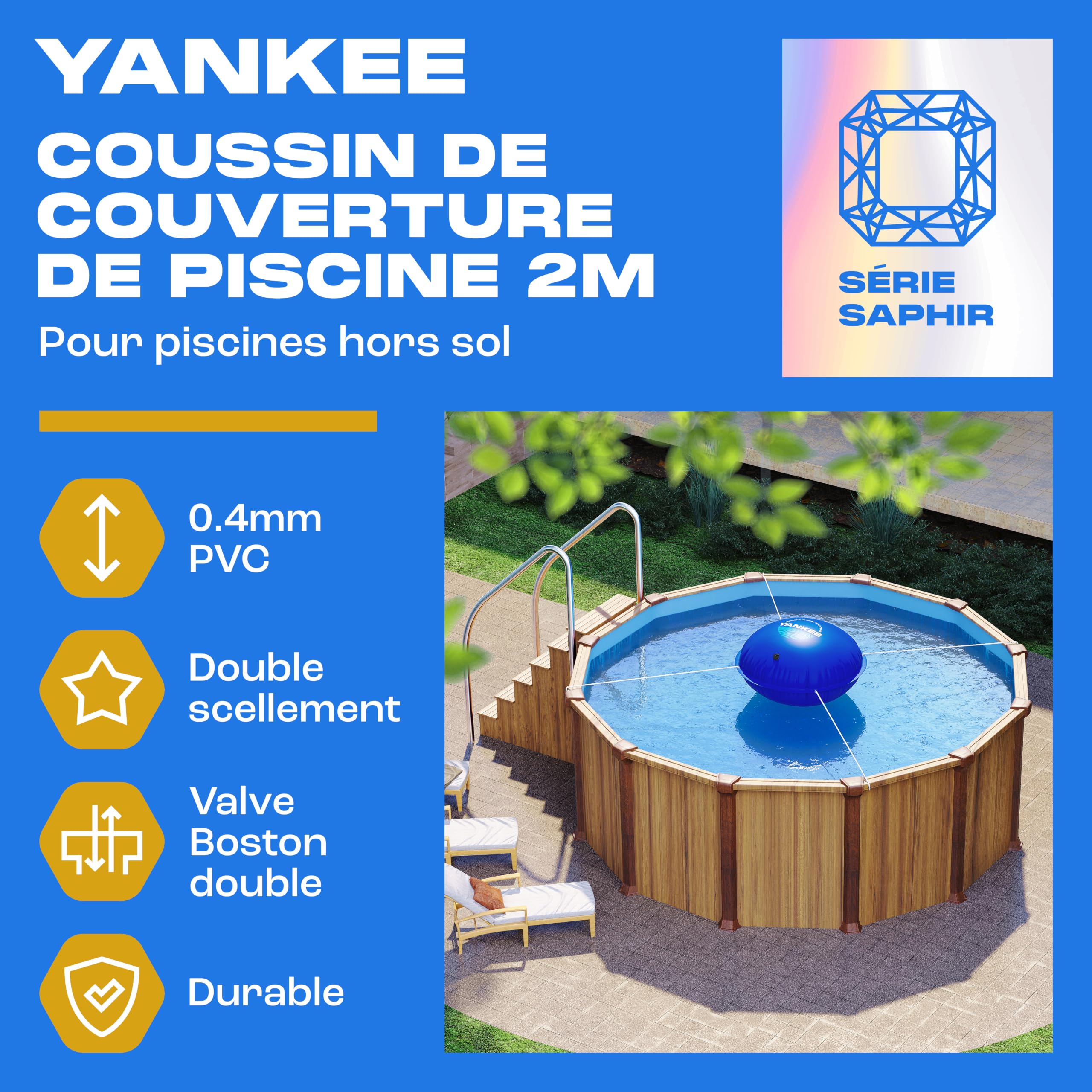 Yankee Coussin d'hiver Rond pour Piscine Ø200 cm | Coussin d'air Gonflable pour Bâche de Piscine | Coussin de Protection en PVC Résistant au Froid et aux Déchirures pour Hivernage